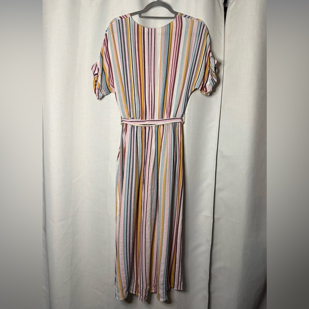 Zara TRF Rainbow Striped Linen Summer Midi Dress - Picture 4 of 11